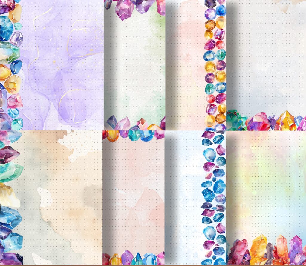 Page samples from Watercolor Gemstone Dot Grid Notebook